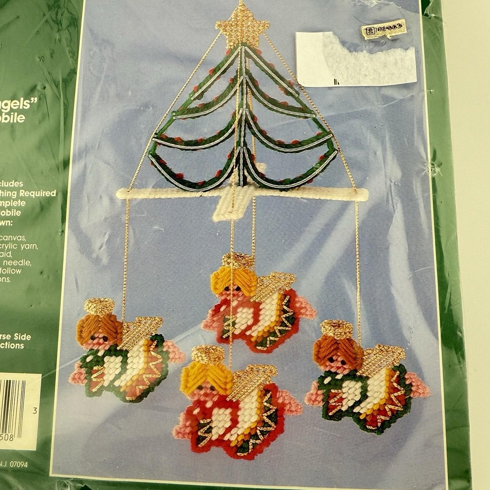Vintage Bucilla Canvas Needlepoint Christmas Angels Ornaments Mobile Kit 6508